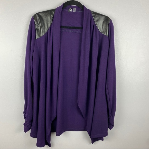 Amanda Green Faux Leather Purple Open Front Cardigan Small - Picture 2 of 12